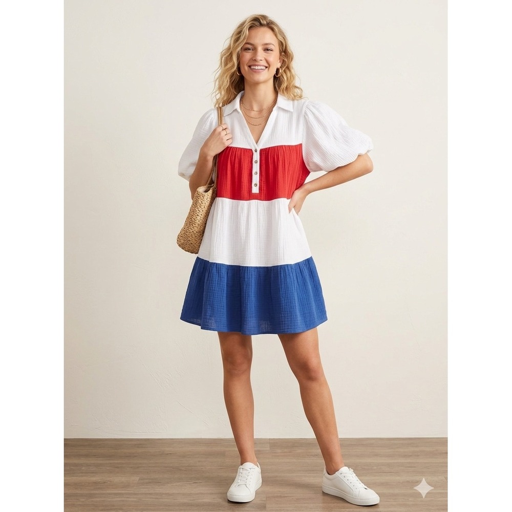 Peach Love California Red White and Blue Colorblock Mini Dress